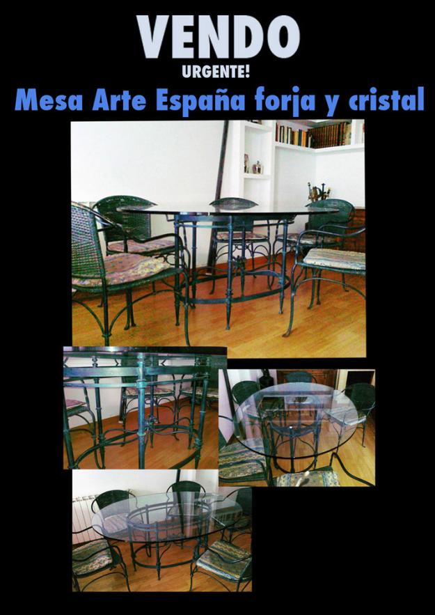 mesa forja y cristal de arte españa y 6 sillas de forja