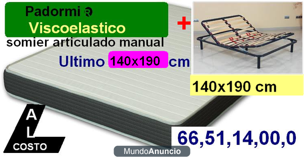 GRAN OPORTUNIDAD colchon viscoelastico + somier reclinable manual 299€  solo 1 unidad x  140x190cm  este precio 665,114,