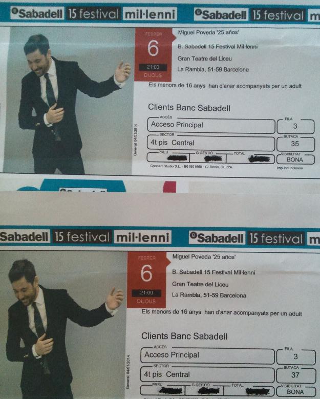 Dos entradas Miguel Poveda-Gran Teatre Liceu-6/2/14