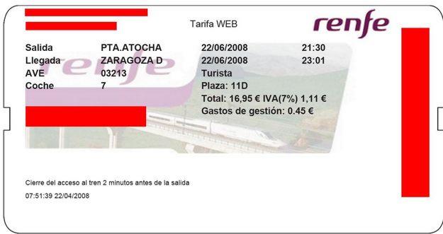 AVE MADRID-ZARAGOZA 17 EUR 22-06-08