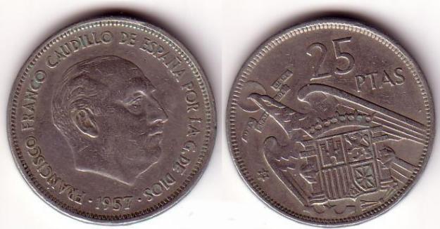 25 ptas franco 1957 *61, 64, 65, 68, 70, 73, 75