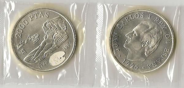 ¡OCASION! MONEDA DE PLATA DE 2000 PESETAS S/C DEL AÑO 1996