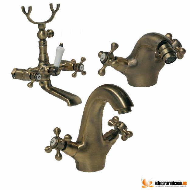 Conjunto Grifería Lavabo, Bidé y Baño Ducha Rústico Bronce