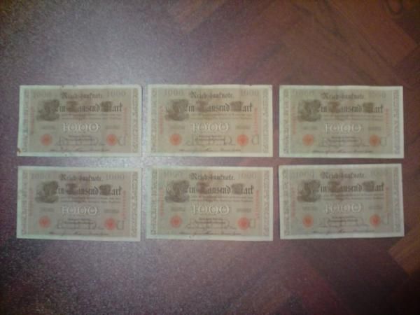 vendo 6 billetes de 1000 marcos alemanes de 1910