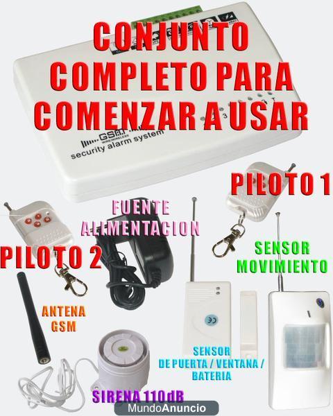 SISTEMA DE SEGURIDAD CON TRANSMISOR DE ALARMAS GSM , 2 DETECTORES,SIRENA+ 2 MANDOS