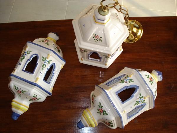 3 lampadas en ceramica de Talavera + 3 lampadas mas