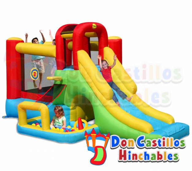 Castillo Hinchable Combo 8 juegos en 1 - happy hop con turbina y red de seguridad