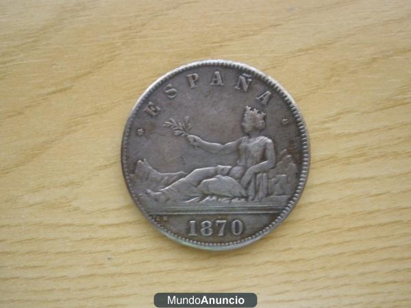 Moneda del 1870 ESPAÑA 5 pesetas de plata en perfecto estado