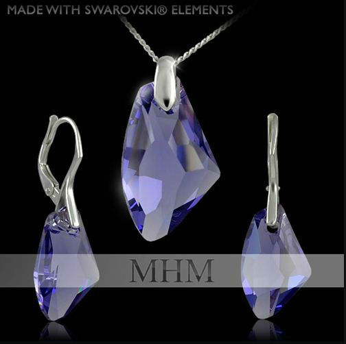 Exclusivo Set pendientes con colgante Swarovski elements, plata 925/1000 hecho en Bohemia