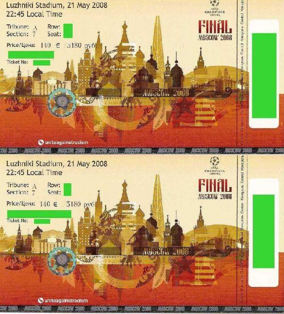 2 Entradas / Tickets Final Champions 2008 Moscow