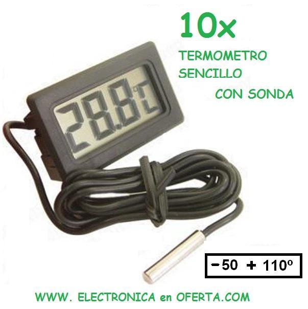 Pack de 10 termometros sencillos con sonda de 1.5 metros