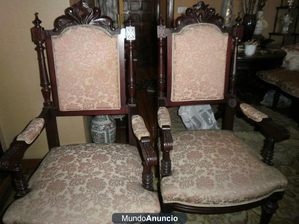 Muebles antiguos. Tresillo sillería  isabelina alfonsina