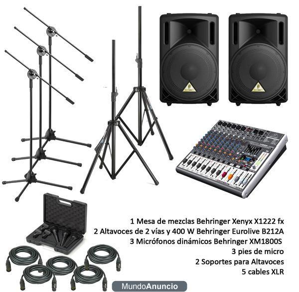 VENDO LOTE DE SONIDO:MESA MEZCLAS,ALTAVOCES,MICROS,SOPORTES Y CABLES