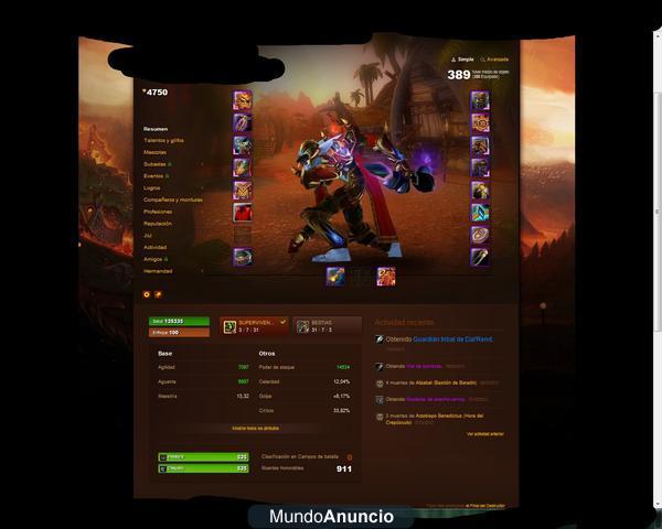 VENDO CUENTA WOW 4-85´s CASI REGALADA