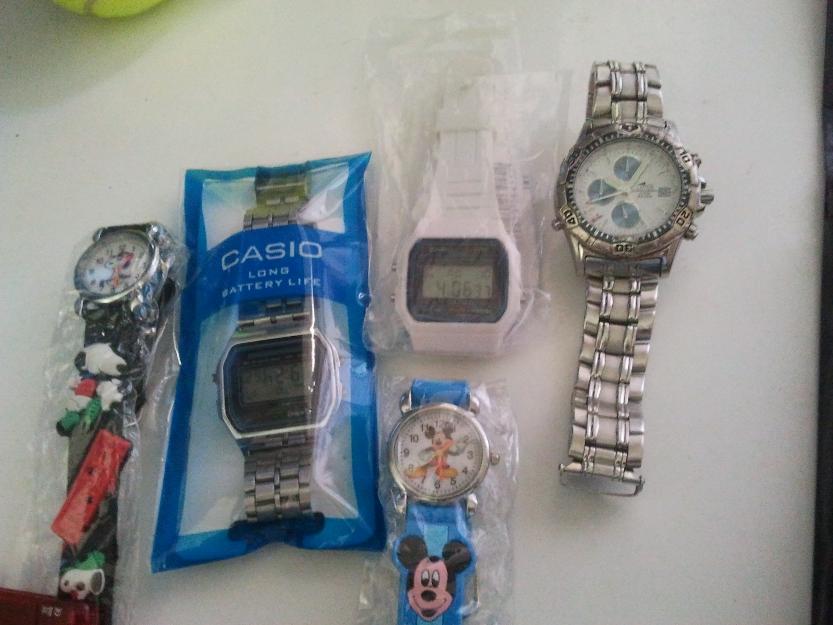 5 relojes, 2 casio, lotus y 2 más infantiles