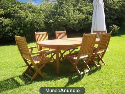 Conjunto de mesa + 6 sillas de teka maciza