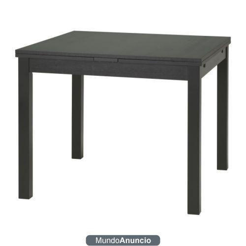 Mesa para 4 personas con extensión y 4 sillas color negro marrón