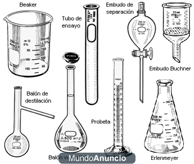 Toda clase de material de instrumentación y vidrio de laboratorio.