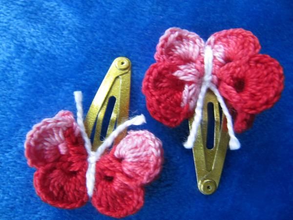 Pinza clip pelo- Mariposa crochet ganchillo (2 un.)