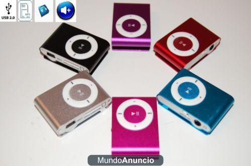 VENDO REPRODUCTORES MP3 CLIP +CAJA+AURICULARES+CABLE USB . 5 COLORES.