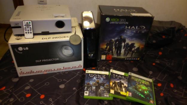 lote xbox360 edicion limitada halo + proyector LG y juegos