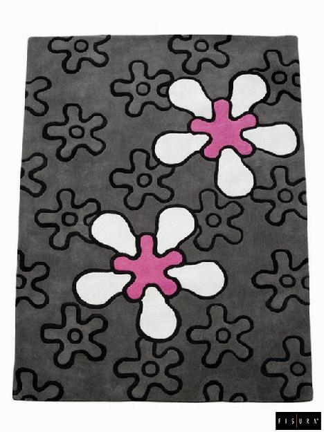 Fisura - Alfombra Asteroides F. Gris logos Fucsia/Bl 170x200