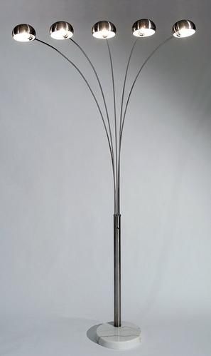 LAMPARA DE PIE CROMADA 5 FOCOS BASE MARMOL