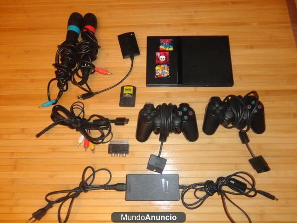 ps2+28 juegos+2 mandos+memory card 16mb+sing estar+ microfonos