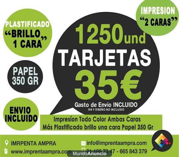 1250 unid Tarjetas de visita baratas, 35€