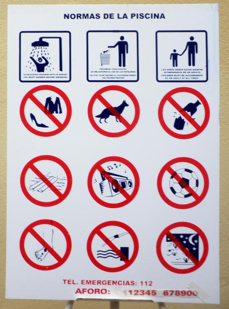 carteles de normas de piscina