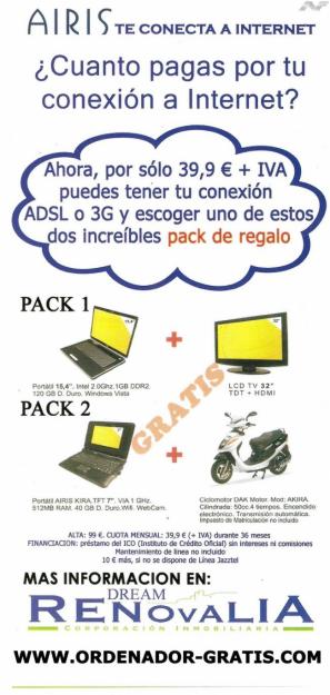 Llévate 1 Scooter GRATIS 50cc + Portátil Airis! con ADSL ó 3G