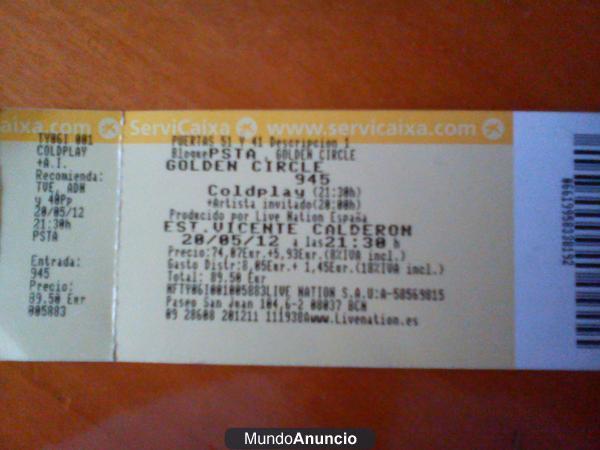 ENTRADA COLDPLAY GOLDEN CIRCLE MADRID