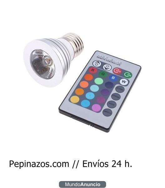 Bombilla LED RGB E27 3W + mando a distancia