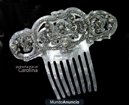 Peina de novia en nácar, plata y cristal de swarovski