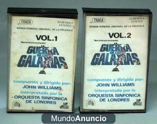 .CAJA + CINTAS, CASSETTES, LA GUERRA DE LAS GALAXIAS, VOL 1 YVOL 2, BANDA SONORA, 1977, JOHN WILLIAMS