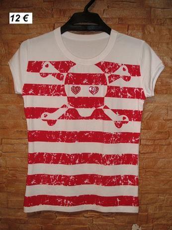 CAMISETA DE RALLAS CON CALAVERA DE CHICA, TALLA UNICA DE LICRA CON ALGODON