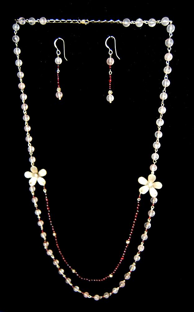 Collar doble de plata cuarzo rosa y granates