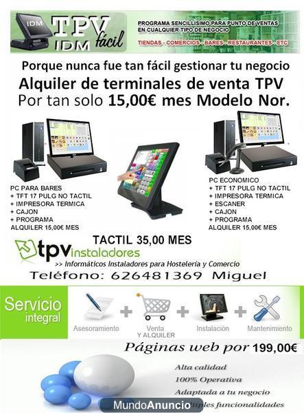 Alquiler de TPV por 15,00€ MES para todos los negocios