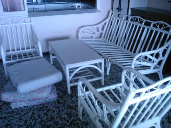 sillon comedor o terraza 4 piezas en bambu a mano lacado blanco