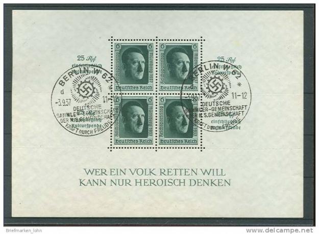 Coleccion de 19  hojitas Hitler 1937 con distintos matasellos , NAZIS,