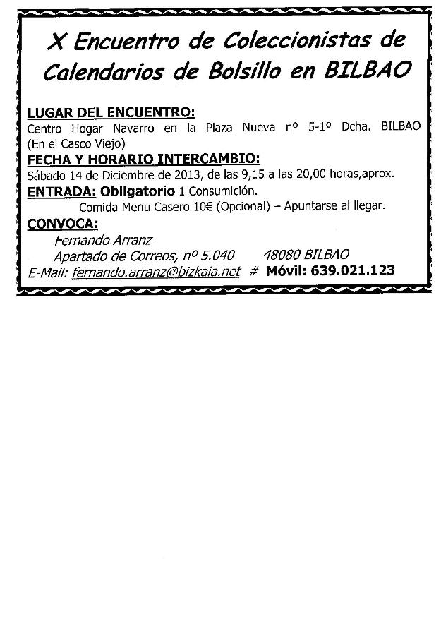 X Reunion Calendarios BILBAO 14/12/2013