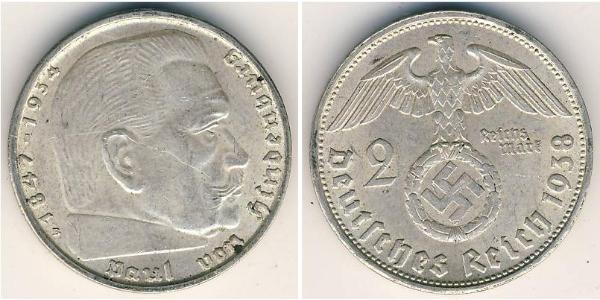 Moneda de plata nazi 2 marcos alemania
