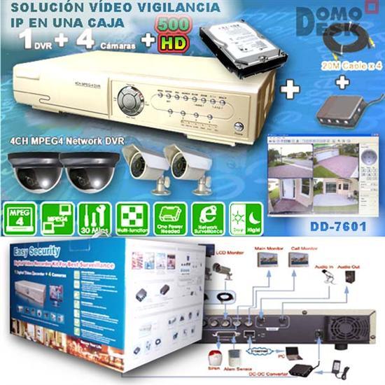 KIT BOX DVR MPEG4 + 4 CÁMARAS (2 ExtIR/2 Domos)+Accesorios
