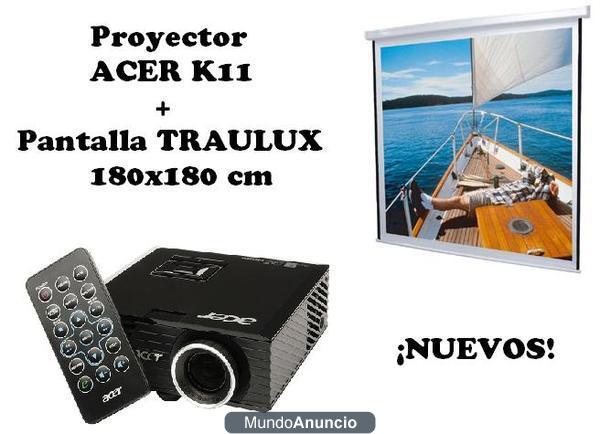 Proyector Acer K11 + Pantalla 180x180 cm (90\