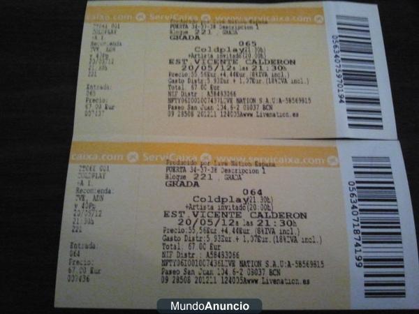 Concierto Coldplay Madrid, 20 Mayo 2012