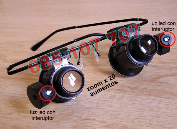 Lupas de joyero relojero montadas en armazon de gafas con luz y zoom x20