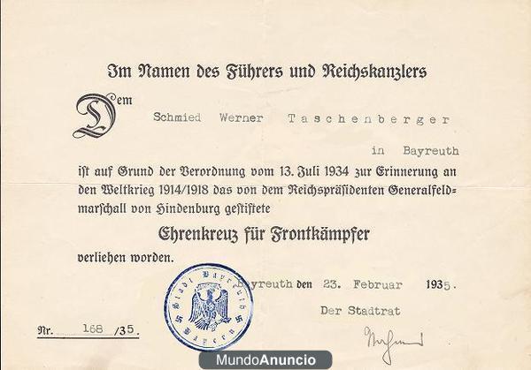 CONCESION CRUZ DE HINDENBURG 1935