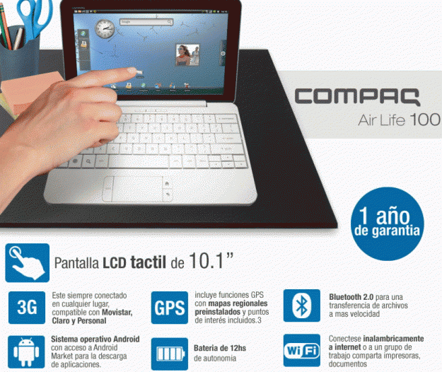 Pc airlife compac tactil wifi gps /// autonomia 12 horas