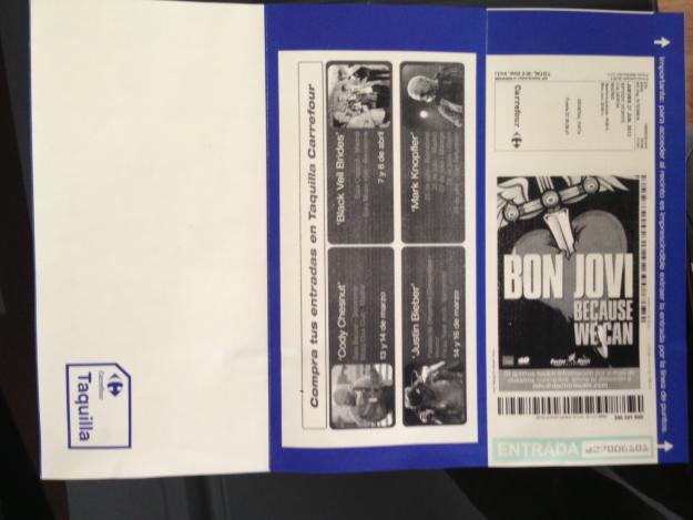 Entrada en pista general Madrid - Bon Jovi 27 - junio