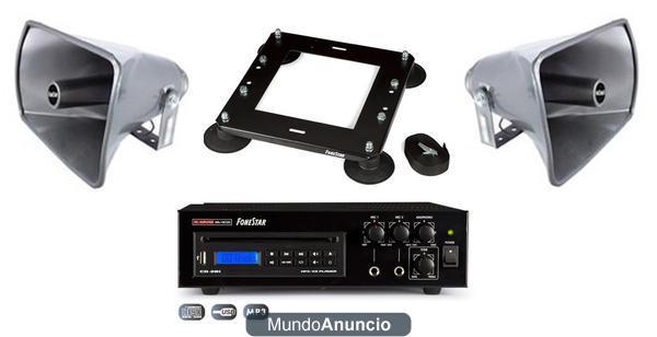 KIT MEGAFONOS + AMPLIFICADOR + SOPORTE